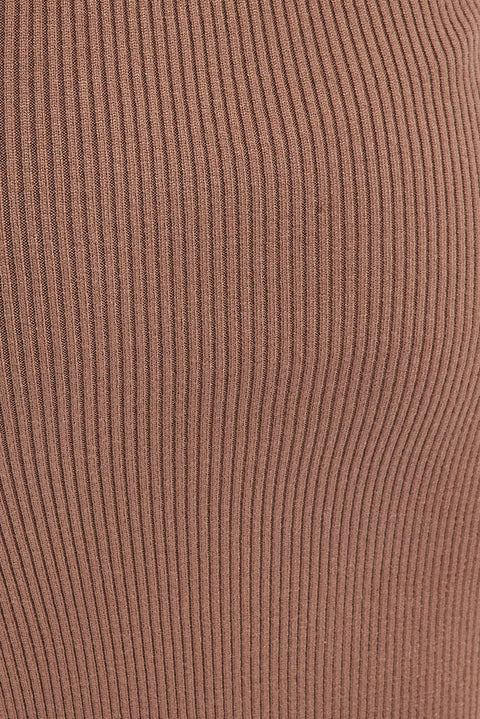Brown Midi Dress Long Sleeve Off Shoulder Bardot Knit
