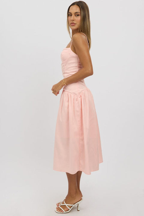 Pink Midi Dress Drop Waist