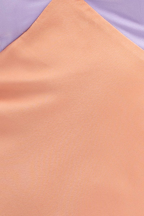 Multi Slip Dress Midi V Neck Colour Block Satin