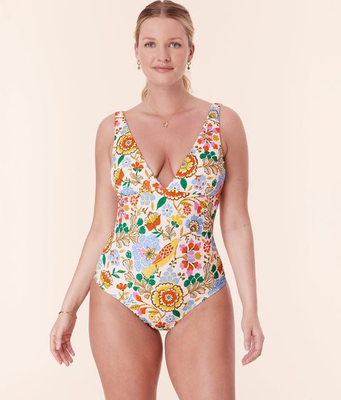 The Augustine One Piece - Eco Nylon - Bird Floral - Classic