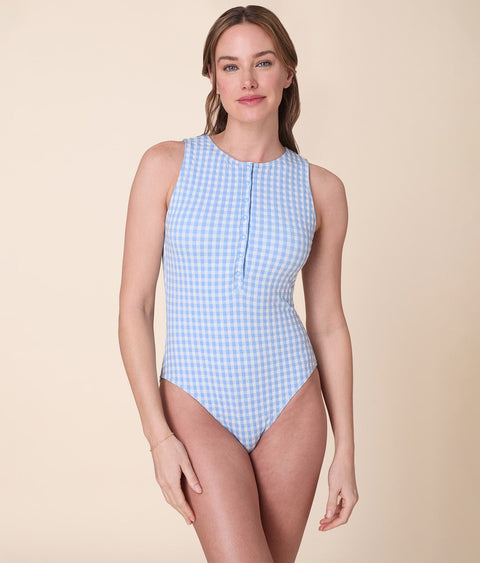 The Malibu One Piece - Crinkle Gingham - Sky Gingham - Long Torso
