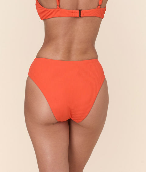 The 90s High Waist Bikini Bottom - Eco Ribbed - Vermillion