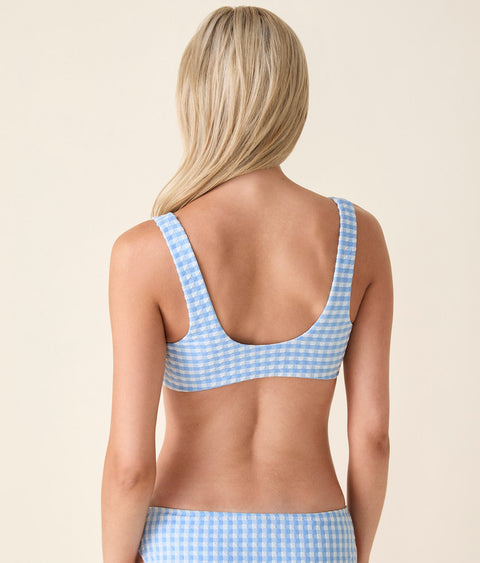 The Delray Bikini Top - Crinkle Gingham - Sky Gingham