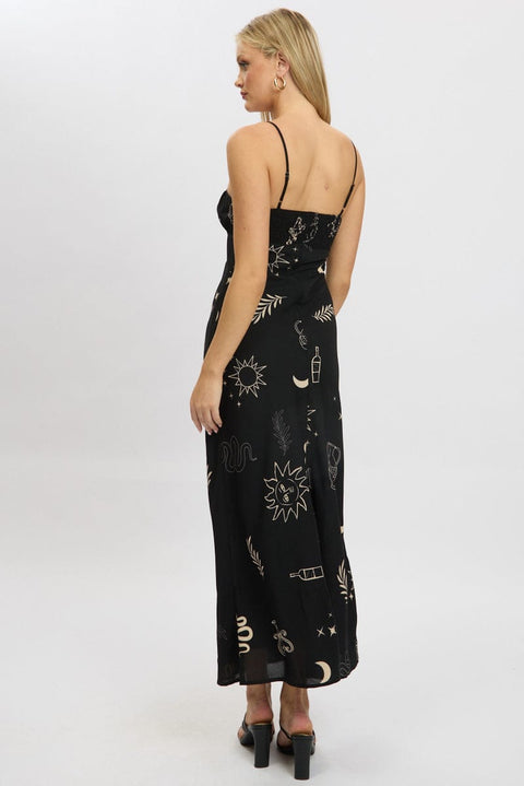 Black Abstract Midi Dress Strappy