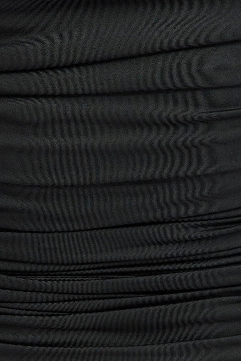 Black Bodycon Midi Dress Rose Strappy Rosette Gathered