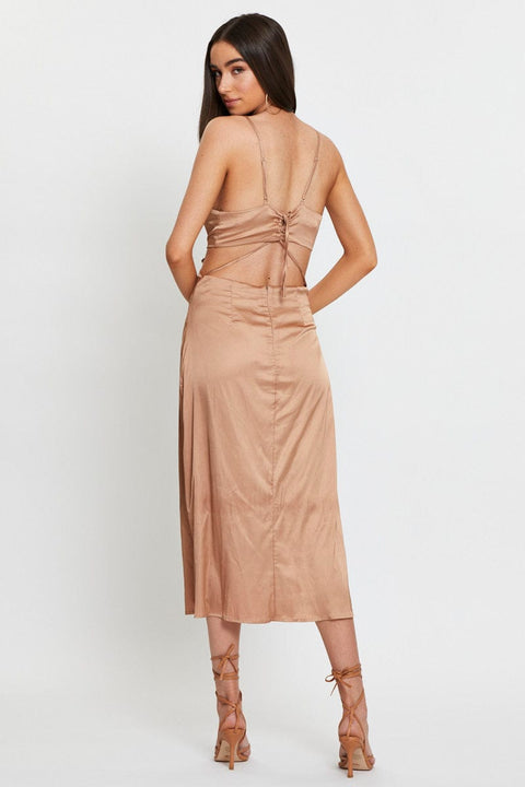 Brown Midi Dress Satin