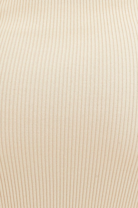 Beige V Neck Kint Midi Dress