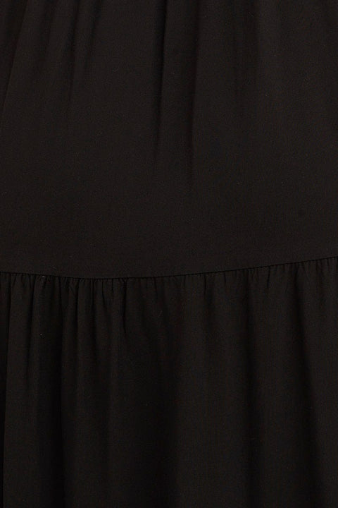 Black Tied Shoulder Tiered Midi Dress
