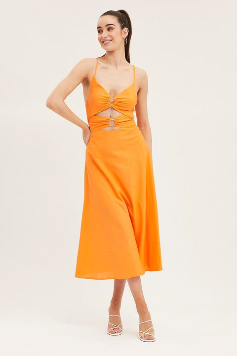 Orange A Line Dress Midi