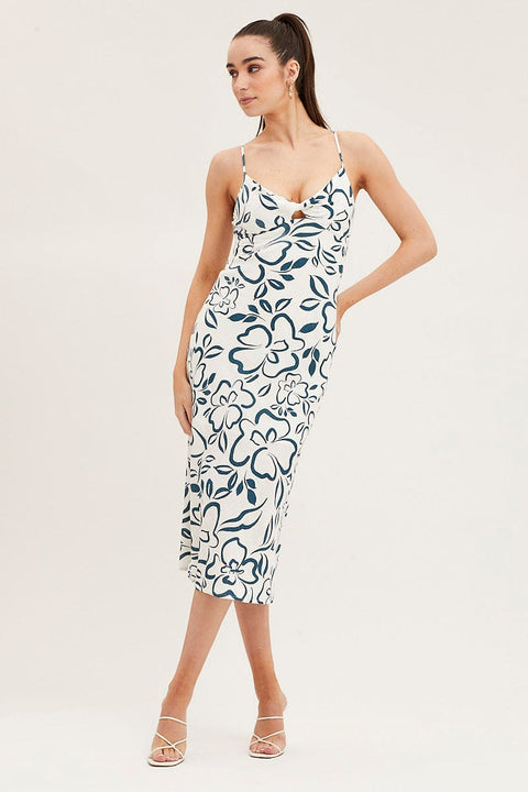 Print Linen Slip Midi Dress